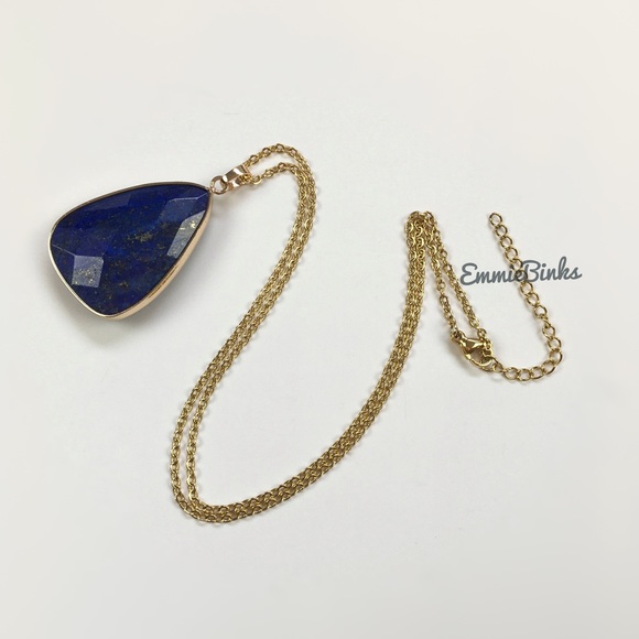 New Faceted Genuine Lapis Lazuli Triangular Pendant Necklace ~ Gold Plated Stone - Picture 5 of 11